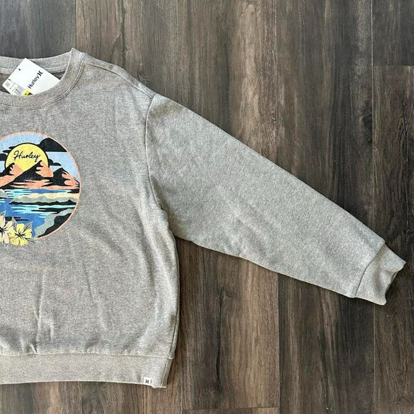 NWT Hurley Graphic Sweater May Girlfriend Crewneck Fleece Pullover Gray Medium - Picture 6 of 7